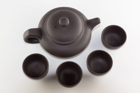 yixing clay tea accessories isolated on white background