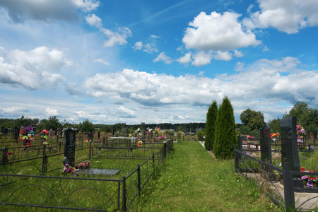 Borisov, Belarus - Jule 18, 2022: small cemetery in a beautiful picturesque natural place