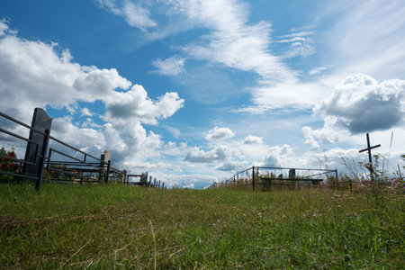 Borisov, Belarus - Jule 18, 2022: small cemetery in a beautiful picturesque natural placeのeditorial素材