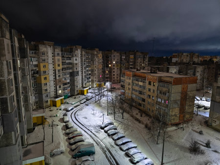 night city street in frosty winterの写真素材