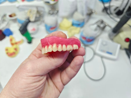 Wax dentures model table of dental technician workplaceの写真素材