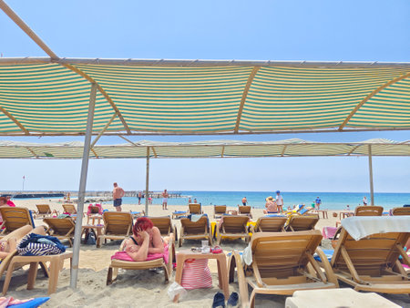 Konakli, Turkey - July 2, 2023: Konakli is a tourist village with a large number of hotels located near the large Turkish city of Alanya. The territory and adjacent areas of the Caretta Beach Hotelのeditorial素材