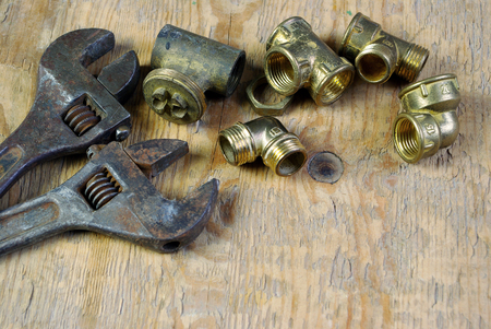 Water tap fittings for water supply. Sanitary and technical works.の写真素材
