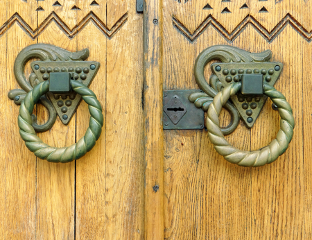 Bronze vintage door handle. Closeup.の写真素材