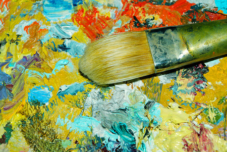 Brush artist and palette. Artist's workshop.の写真素材