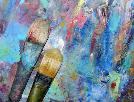 Brush artist and palette. Artist's workshop.の写真素材
