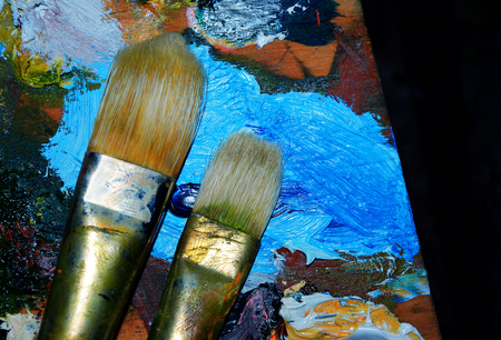 Brush artist and palette. Artist's workshop.の写真素材