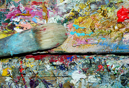 Brush artist and palette. Artist's workshop.の写真素材