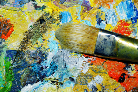 Brush artist and palette. Artist's workshop.の写真素材