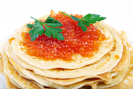 pancakes with caviar. close up.の写真素材