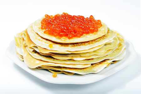 pancakes with caviar. close up.の写真素材