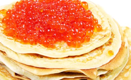 pancakes with caviar. close up.の写真素材
