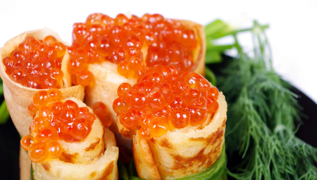 pancakes with caviar. close up.の写真素材