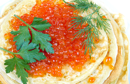 pancakes with caviar. close up.の写真素材