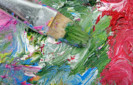 a palette of artists and brush. close up.の写真素材