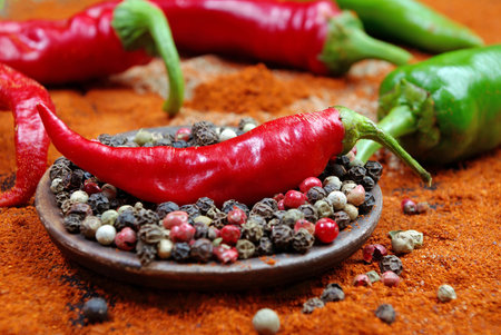 red ground pepper and a mixture of peppers. top view.