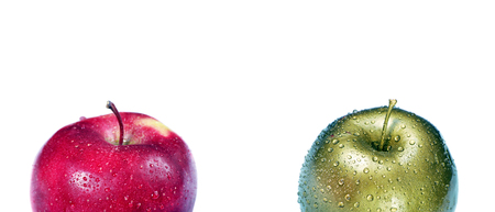 two apples. red and golden appleの写真素材