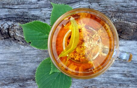 cup of tea flowers herbal tea. remedy for flu and coldの写真素材