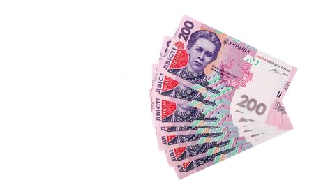 Ukrainian money. Banknote of Ukrainian hryvnias. Background of the two hundred hryvnia banknotes.の写真素材
