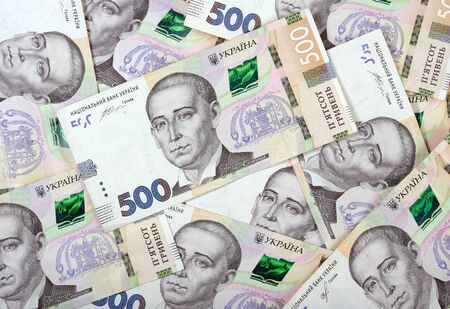 Ukrainian money. Banknote of Ukrainian hryvnias. Background of the five hundred hryvnia banknotes.の写真素材