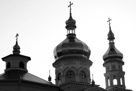 orthodox church black and white. domes of an orthodox temple. Orthodox Church of Ukraineの写真素材