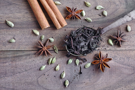 Ingredients for making spicy Indian Masala tea.