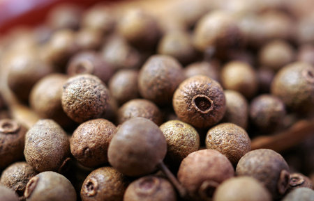 Jamaica pepper texture background. allspise close up. top view