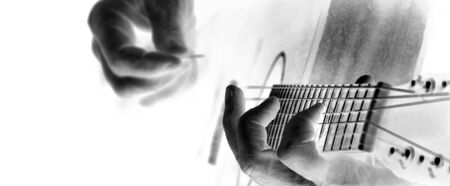 guitar player playing the guitar. guitarist hands. copy spacesの写真素材