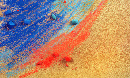abstract pastel background. multicolored pastel crayons on golden watercolor paper. bright strokes...