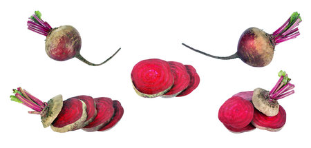Set of red beets on white backgroundの写真素材