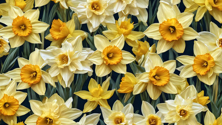 Narcissus flowers background. Narcissus is a genus of flowering plants in the daffodil family.の素材