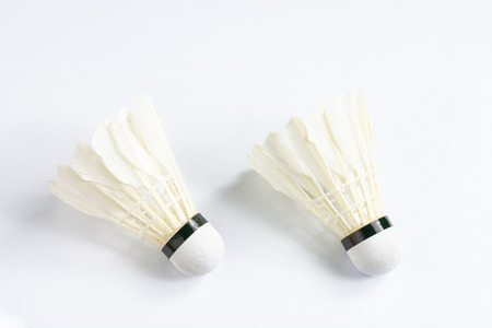 closeup shuttlecock isolated on white backgroundの写真素材