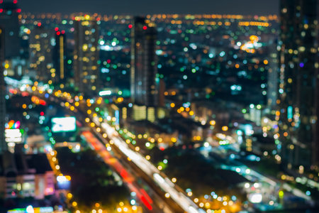 Abstract, night cityscape light blur bokeh, defocused background,Bangkok Thailand.の写真素材