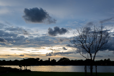 Gray storm clouds at dusk during the rainy season of Thailand.の写真素材