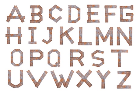 Alphabet - letters from wooden boards. Isolated over whiteの写真素材
