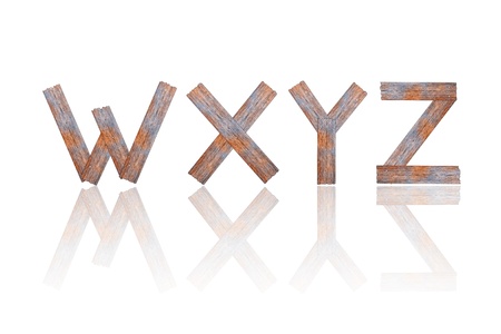 Alphabet - letters from wooden boards. Isolated over whiteの写真素材