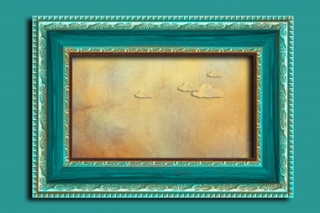 Frame on a vintage blue wall.の写真素材