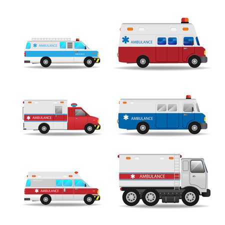 Vector modern creative flat design logistics fleet vehicles set featuring Ambulanceのイラスト素材