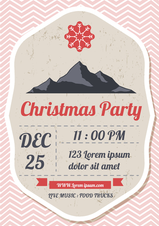 Christmas party poster template Christmas background. White, curved, paper banner. Vector illustration.のイラスト素材