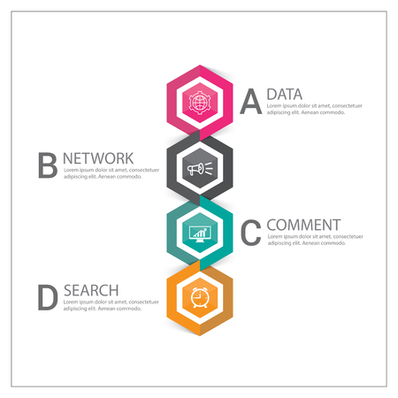 Modern infographics options banner with 4-part pie chart and icons. Vector.のイラスト素材