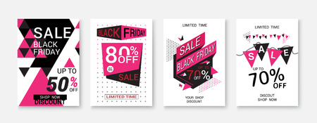 Black Friday sale posters vector. Black friday sale banner, special offer shopping illustrationのイラスト素材