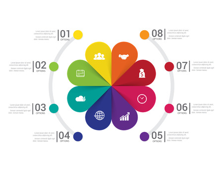 Modern infographics process  with connected , icons and text for 8 steps. Vector.のイラスト素材