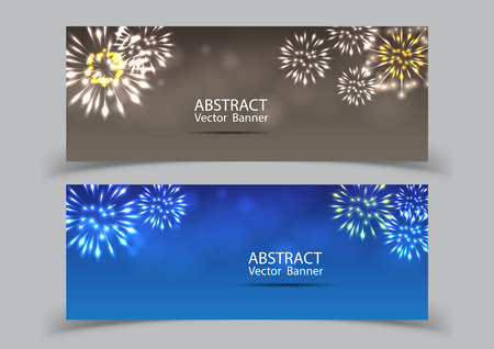  Fireworks on twilight banner background vector. Firework new year holiday celebration.のイラスト素材