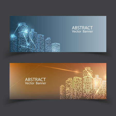 Banner Modern City Lights. city with lighting windows, and in winter time. vector illustration in flat designのイラスト素材