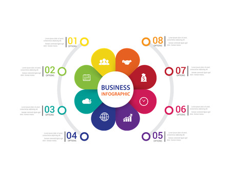 Modern info-graphics process with connected , icons and text for 8 steps. Vector illustration.のイラスト素材