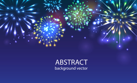 Fireworks on twilight background vector. Firework new year holiday celebration.Vector background can be used in cover design, book design, website background, CD cover, advertising.のイラスト素材