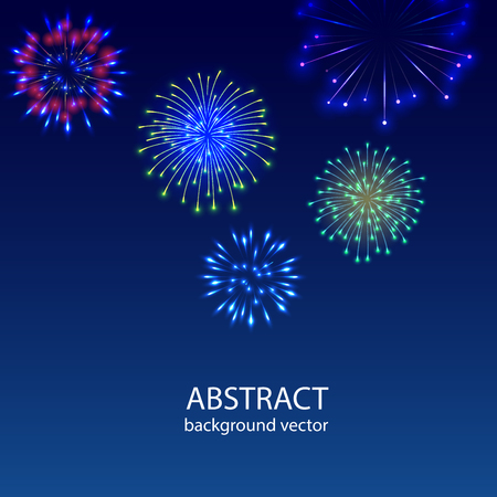 Fireworks on twilight background vector. Firework new year holiday celebration.Vector background can be used in cover design, book design, website background, CD cover, advertising.のイラスト素材