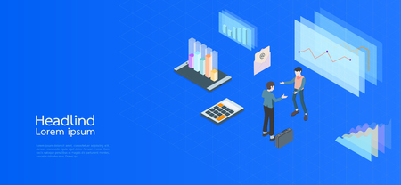 Modern design isometric concept business.Computer, laptop, smartphone on blue background.のイラスト素材