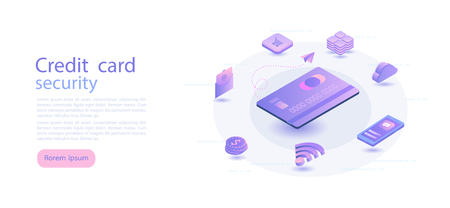 Credit card isometric. Digital money market, finance and trading. web design, banner and presentation. Isometric vector illustration.のイラスト素材