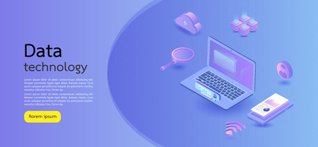 Modern design isometric concept business.Computer, laptop, smartphone on blue background.のイラスト素材